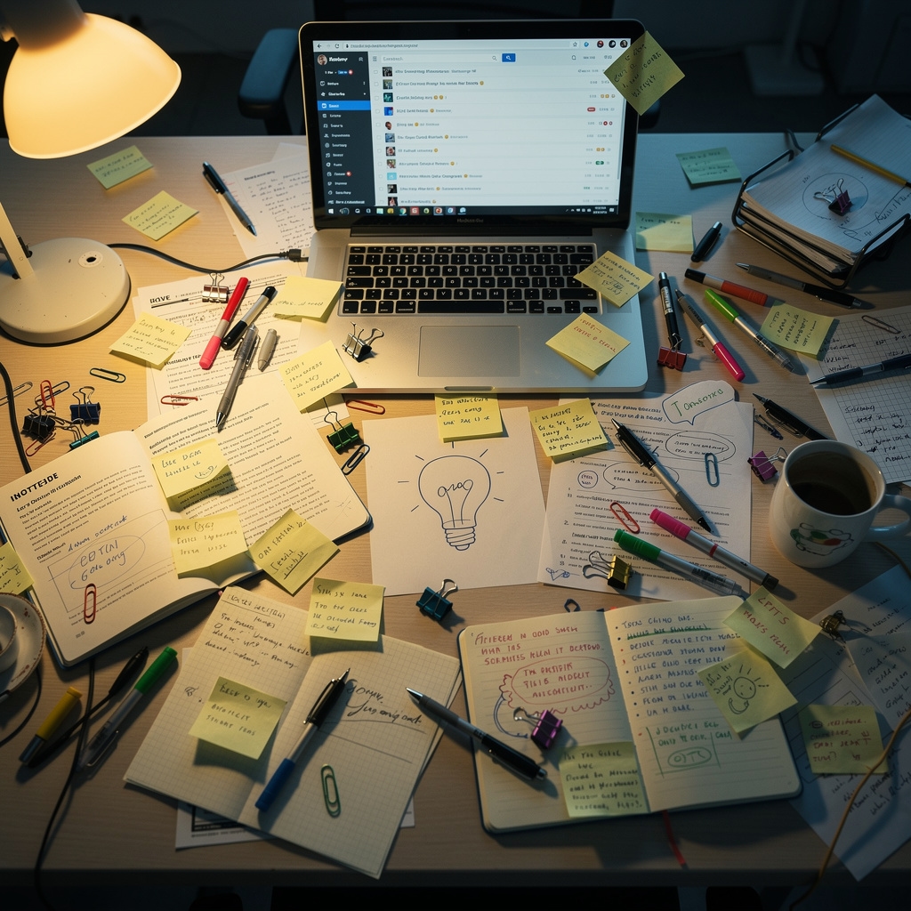Notas dispersas representando ideas sin organizar en un equipo