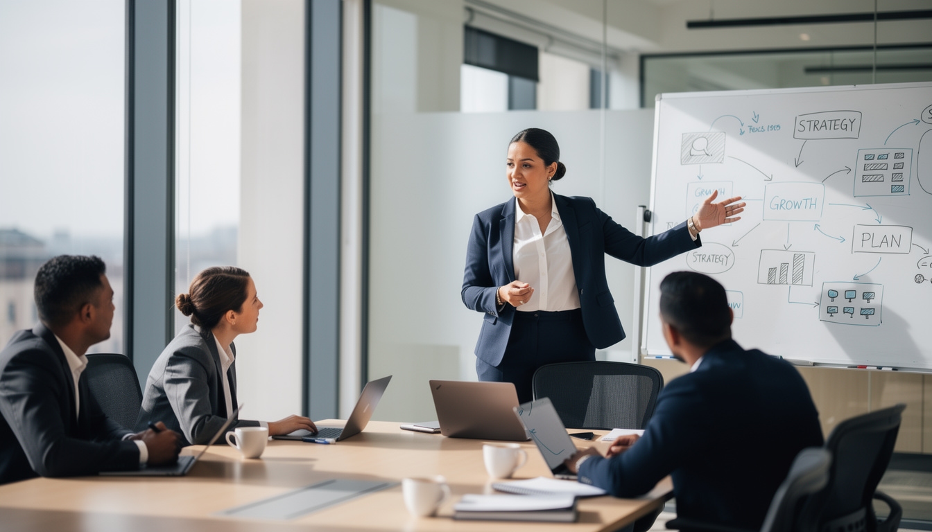 Líder de innovación coordinando sesión de equipo