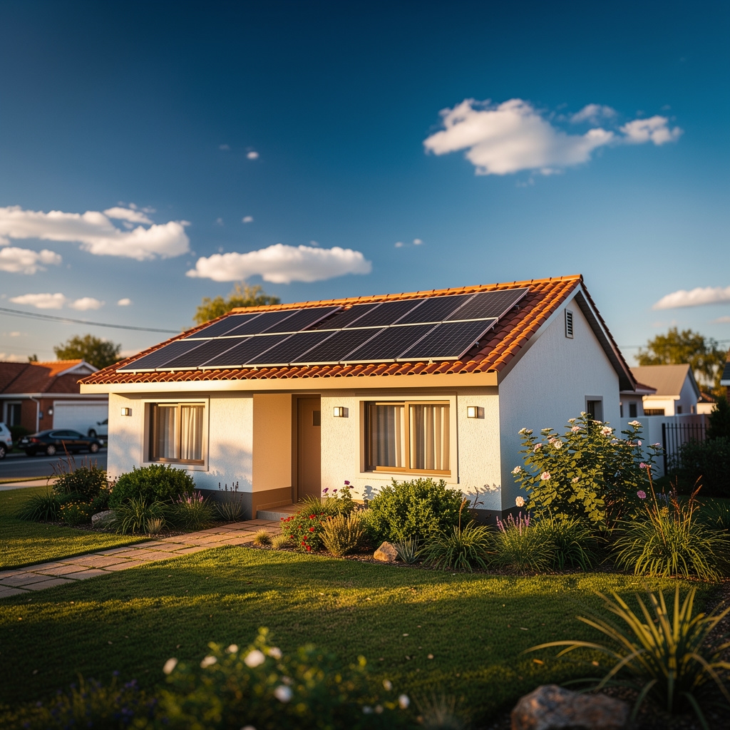 Paneles solares en techo de casa familiar en Argentina